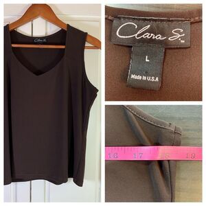 Clara S. Top Womens Large Brown Sleeveless V Neck Versatile Minimalist Office